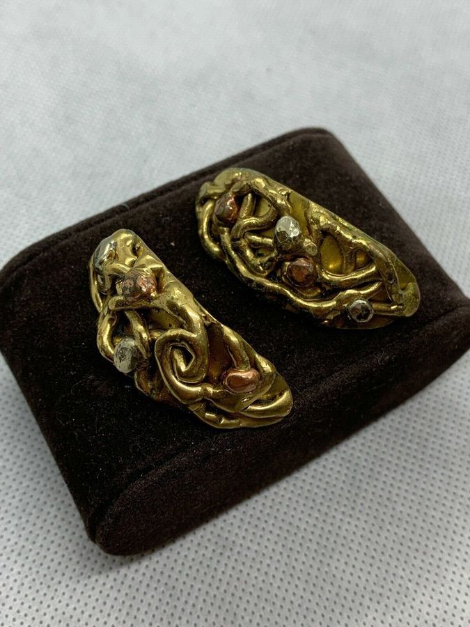 Antique Vintage  Brass Bespoke Designer Earrings Clip On