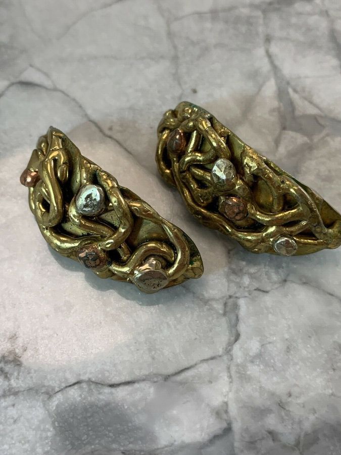 Antique Vintage  Brass Bespoke Designer Earrings Clip On