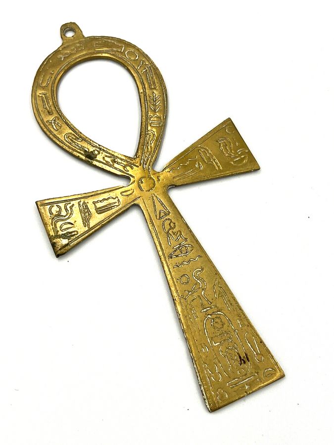 Antique Vintage Heavy Mega Large Egyptian Cross ANKH Hieroglyphics 19cm x 10cm