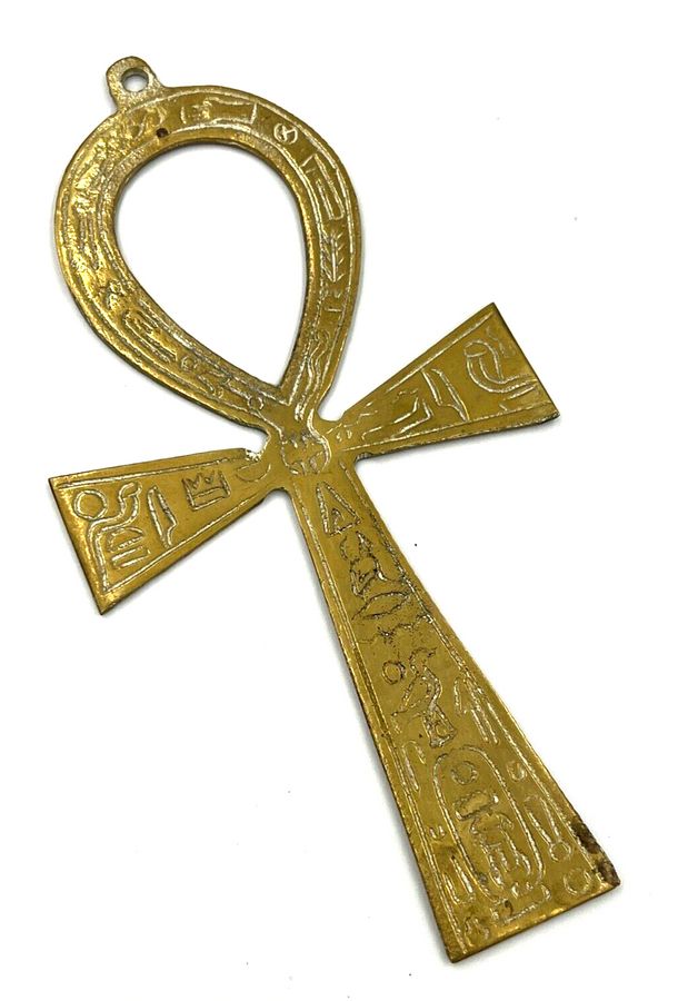 Antique Vintage Heavy Mega Large Egyptian Cross ANKH Hieroglyphics 19cm x 10cm