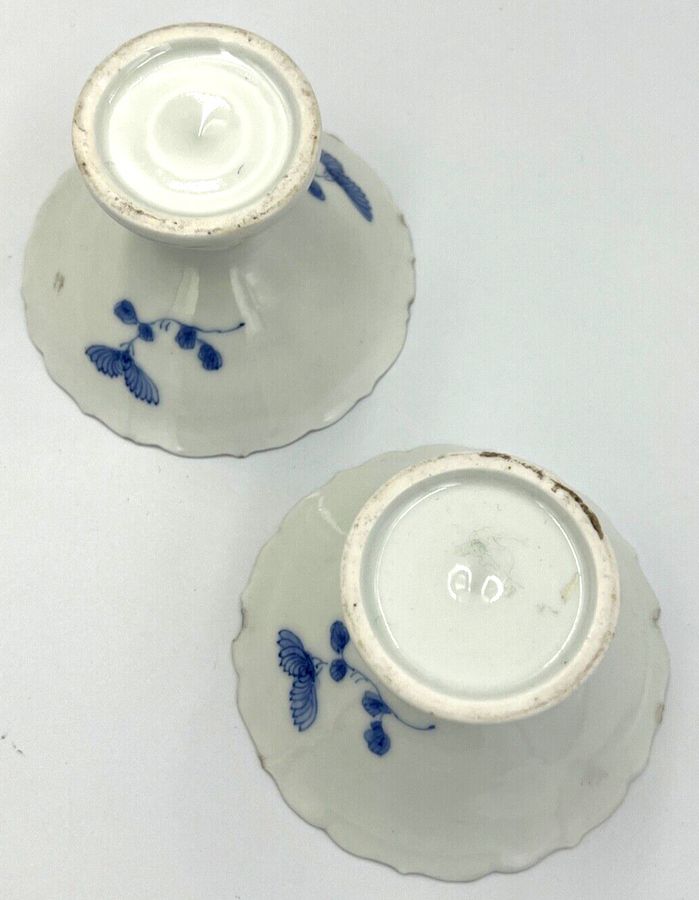 Antique Vintage Pair Miniature Japanese Pedestal Dishes Blue and  White