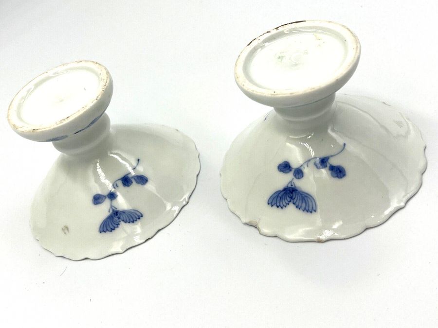 Antique Vintage Pair Miniature Japanese Pedestal Dishes Blue and  White