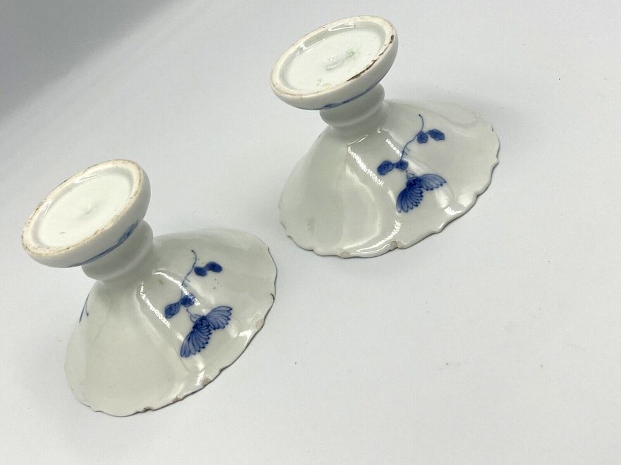 Antique Vintage Pair Miniature Japanese Pedestal Dishes Blue and  White