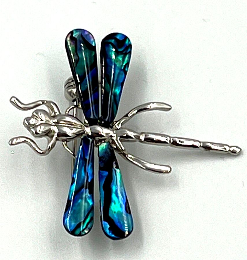 Antique Brooch Vintage Dragonfly Large Silver Plated