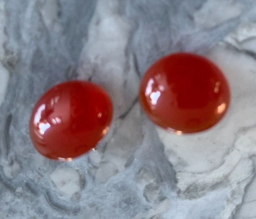 Antique Antique Art Deco Sterling Silver Cornelian Cabochon Earrings Pierced Ears Studs