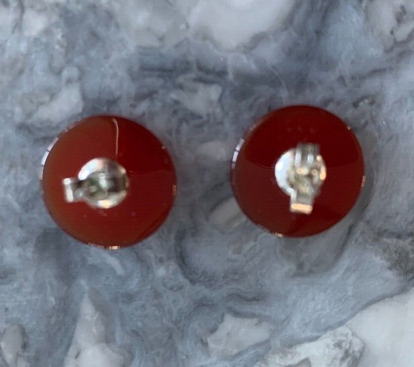 Antique Antique Art Deco Sterling Silver Cornelian Cabochon Earrings Pierced Ears Studs