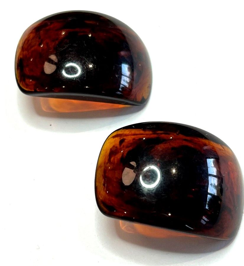 Antique Antique Art Deco Bakelite Earrings Large Clip On Tortoiseshell