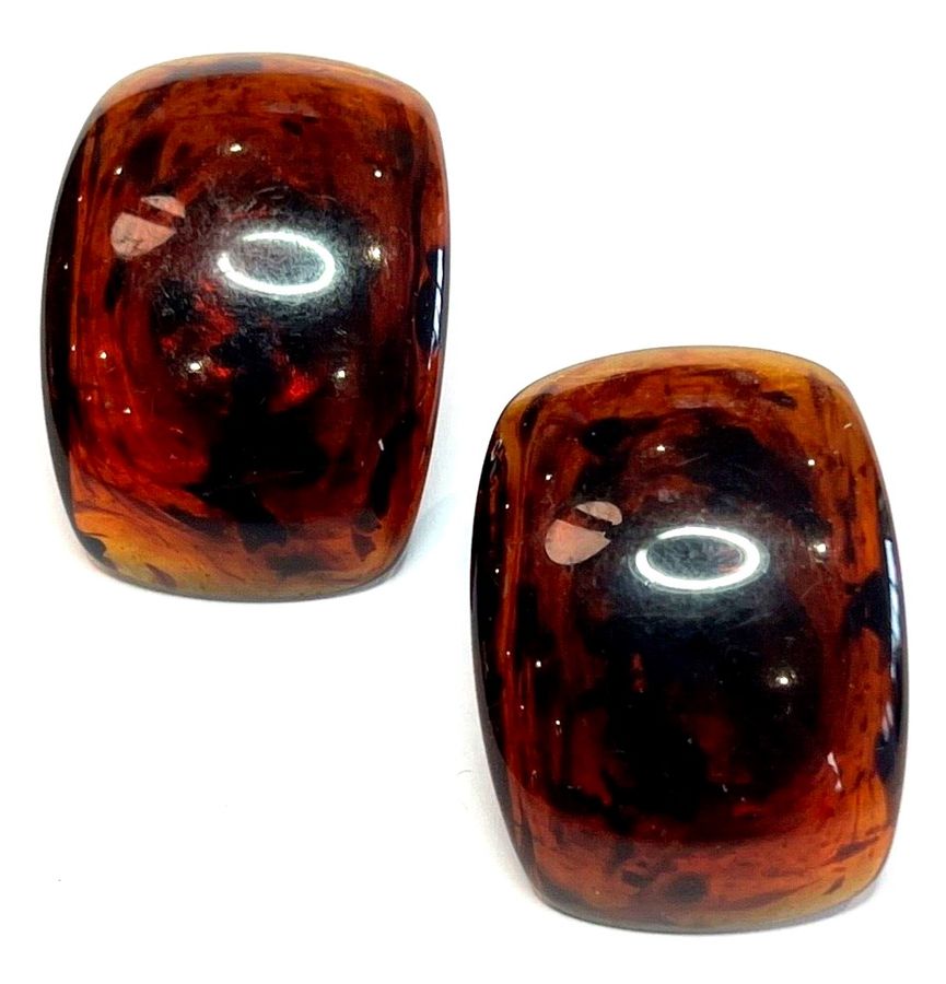 Antique Antique Art Deco Bakelite Earrings Large Clip On Tortoiseshell