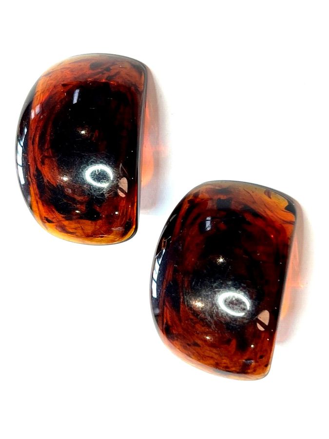 Antique Antique Art Deco Bakelite Earrings Large Clip On Tortoiseshell