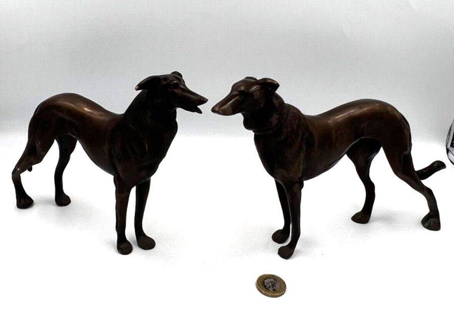 Antique Antique Bronze Dogs Figurines Superb Pair Circa 1920s