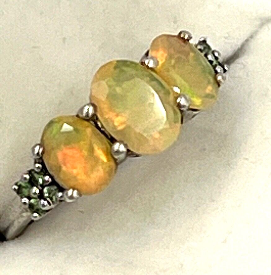 Antique Vintage Sterling Silver Fire Opal Ring 3 Graduated Faceted Stones Size O