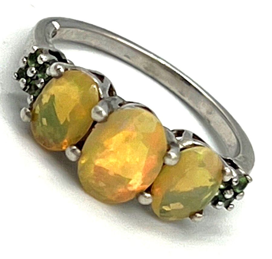 Antique Vintage Sterling Silver Fire Opal Ring 3 Graduated Faceted Stones Size O