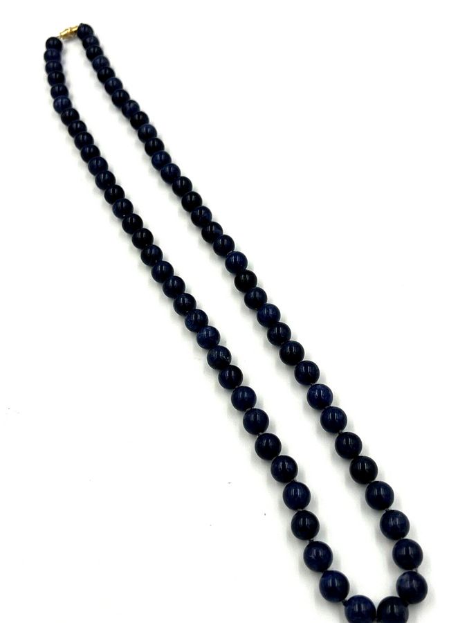 Antique Antique Victorian Lapis Lazuli Necklace Hand Carved Each Bead Knotted in Between