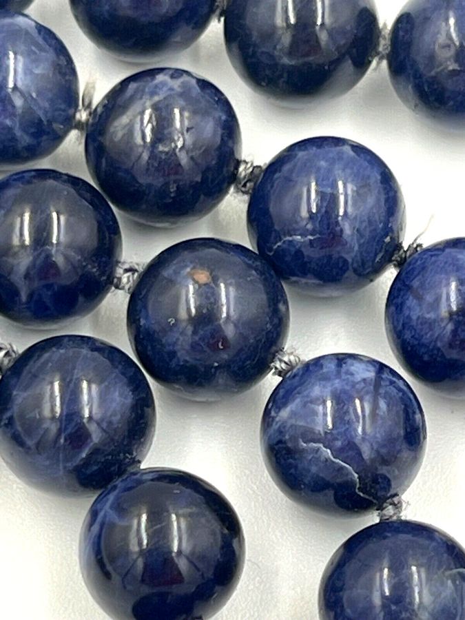 Antique Antique Victorian Lapis Lazuli Necklace Hand Carved Each Bead Knotted in Between