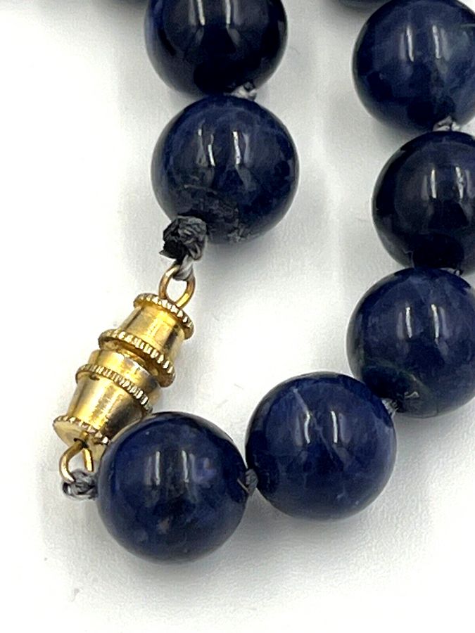 Antique Antique Victorian Lapis Lazuli Necklace Hand Carved Each Bead Knotted in Between