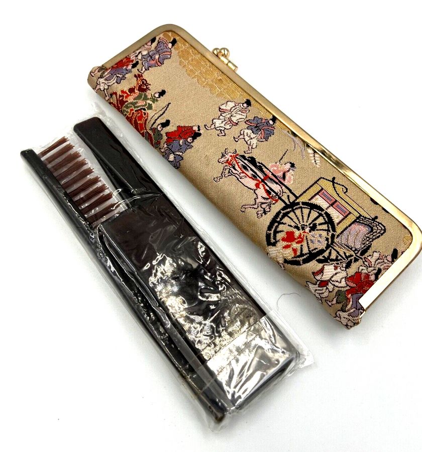 Antique Vintage Chinese Satin Clutch Bag Purse with Brush Comb and Mirror Circa 1950s