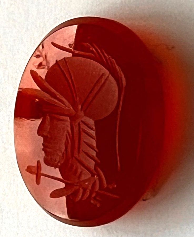 Antique Antique Carved Intaglio Cameo Depicting A Warrior in Cornelian