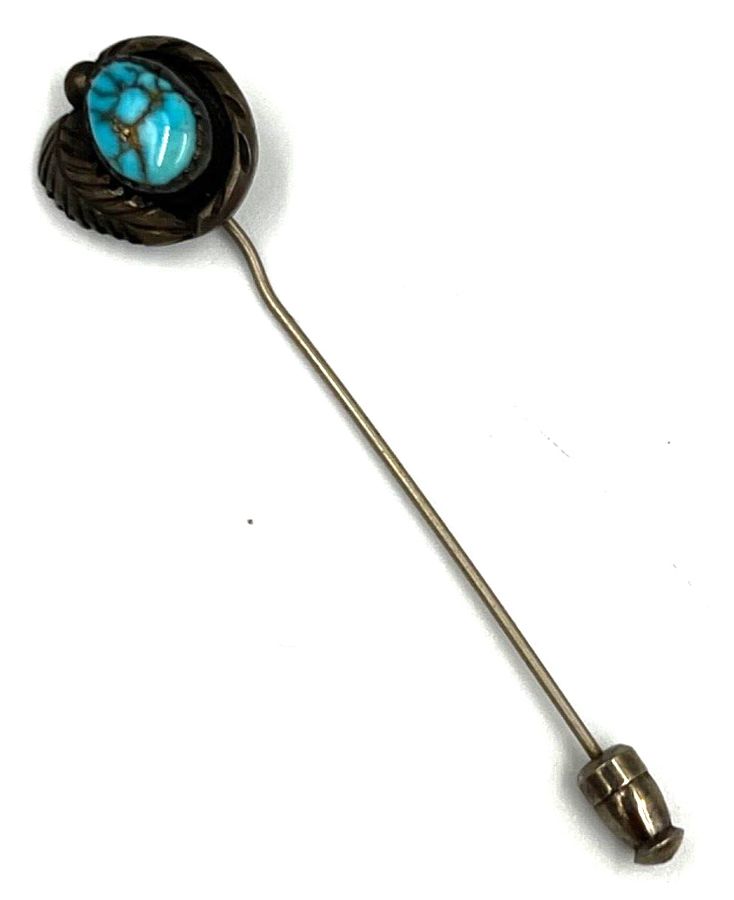 Antique Antique Silver & Natural Turquoise Art Nouveau Pin Brooch Cabochon Cut