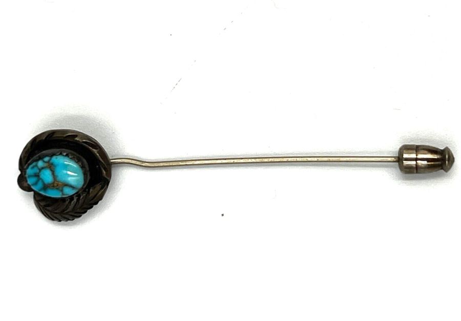 Antique Antique Silver & Natural Turquoise Art Nouveau Pin Brooch Cabochon Cut