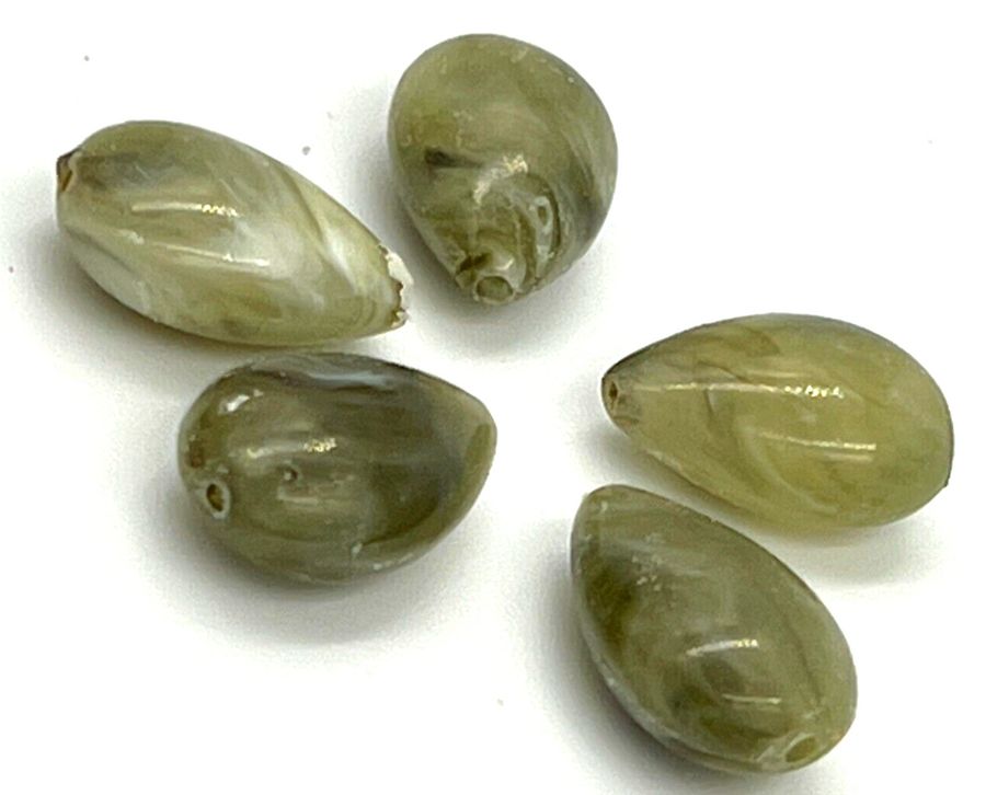 Antique Rare Antique Natural Green Amber Teardrop Shaped Beads 5 Beads