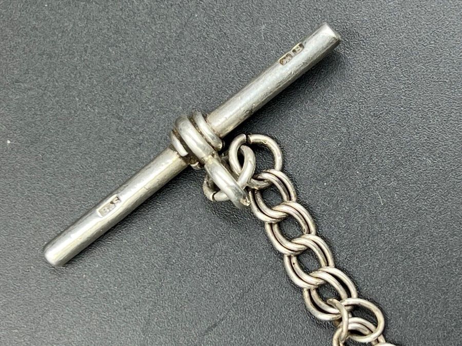 Antique Antique Victorian Silver Albert Pocket watch Double linked Chain  T Bar Hallmark