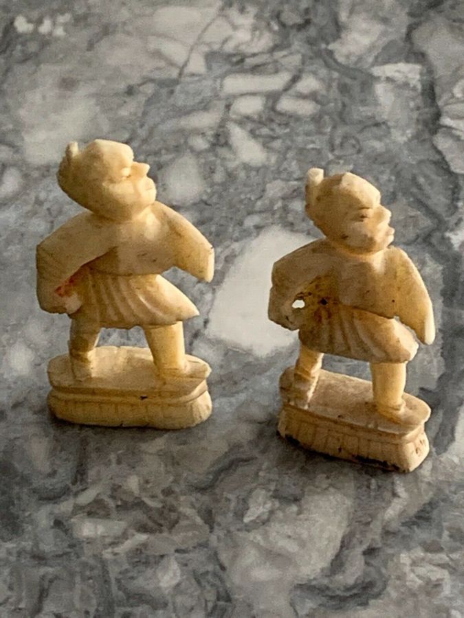 Antique Antique Chinese Japanese Figures Counters Game Pieces  Hand Carved