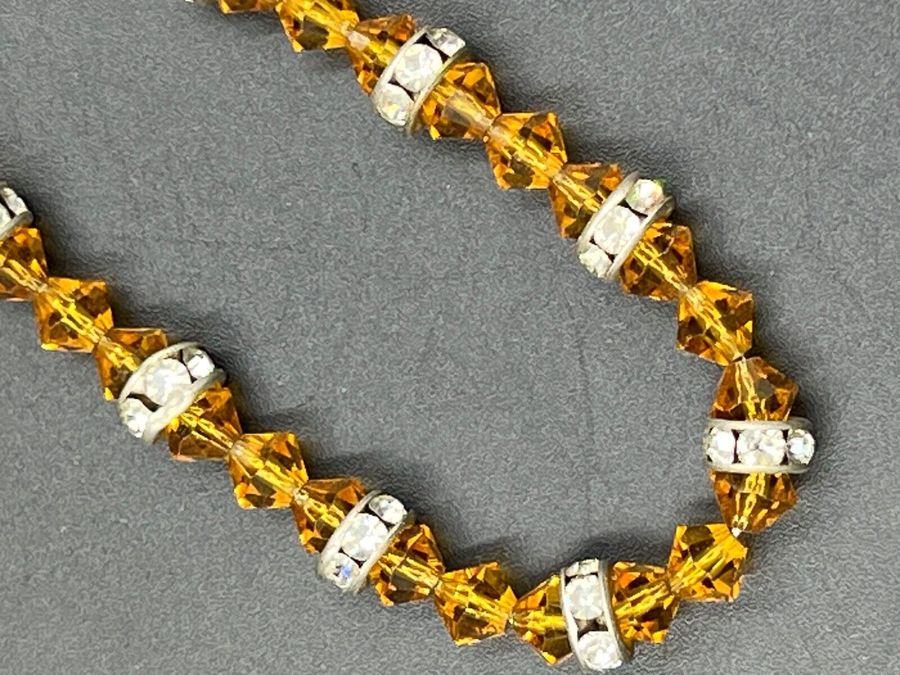 Antique Antique Art Deco Necklace Faceted Citrine Choker on Silver Fine Chain