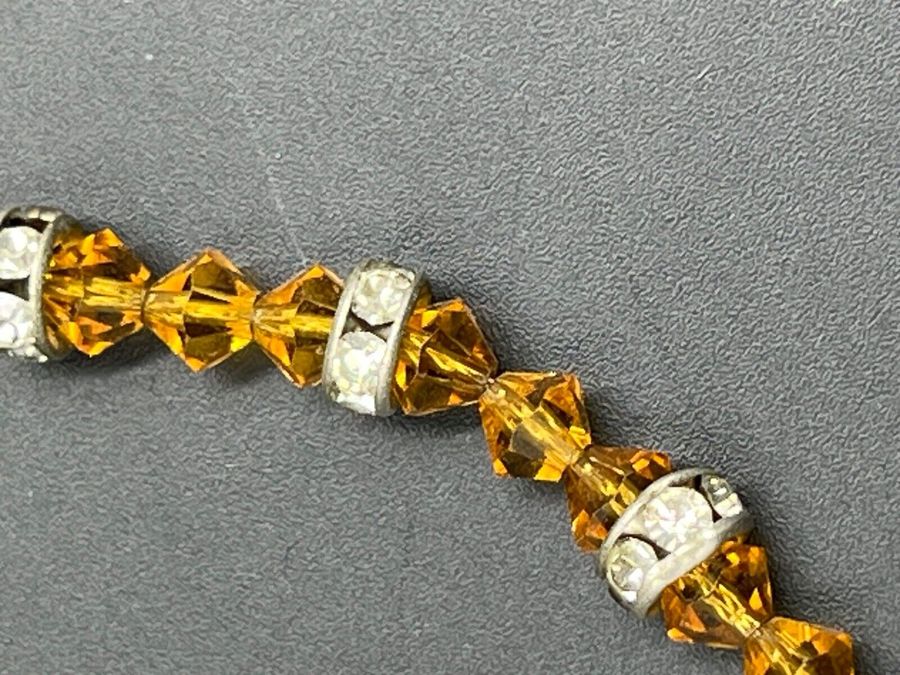 Antique Antique Art Deco Necklace Faceted Citrine Choker on Silver Fine Chain