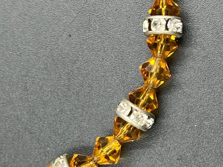 Antique Antique Art Deco Necklace Faceted Citrine Choker on Silver Fine Chain