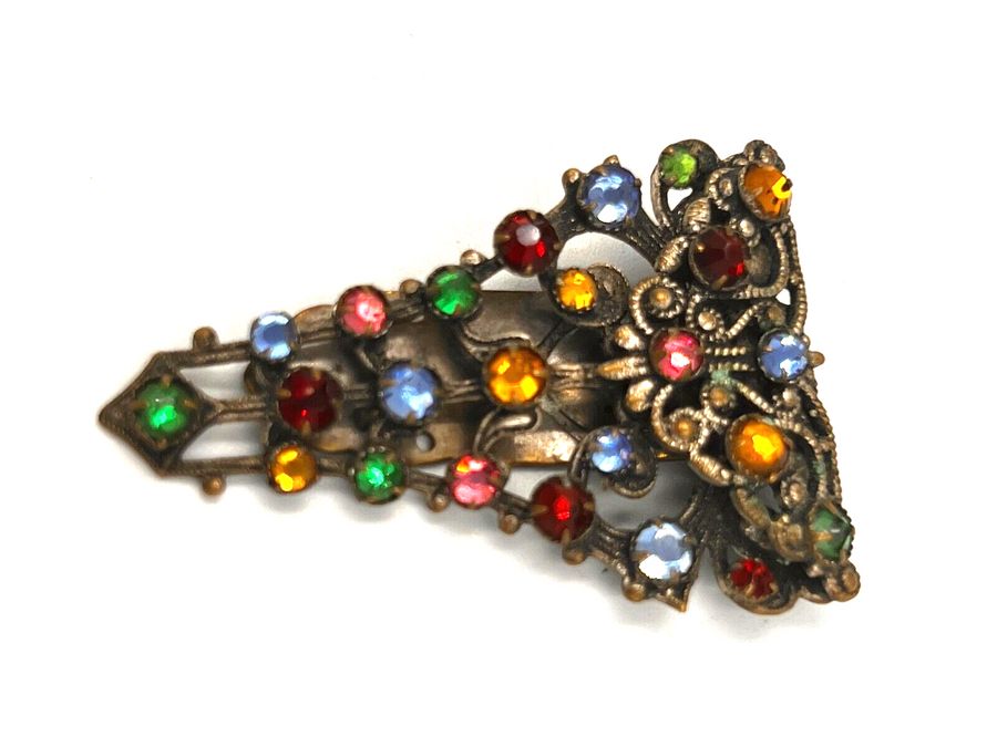 Antique Antique Art Deco Neiger Brothers Dress Clip Multicoloured Czech Beads 1920s