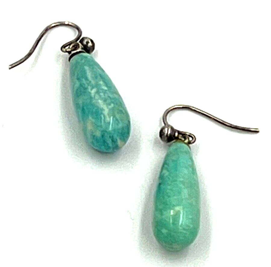 Antique Antique Amazonite Drop Silver Earrings Pierced Ears Circa 1920s