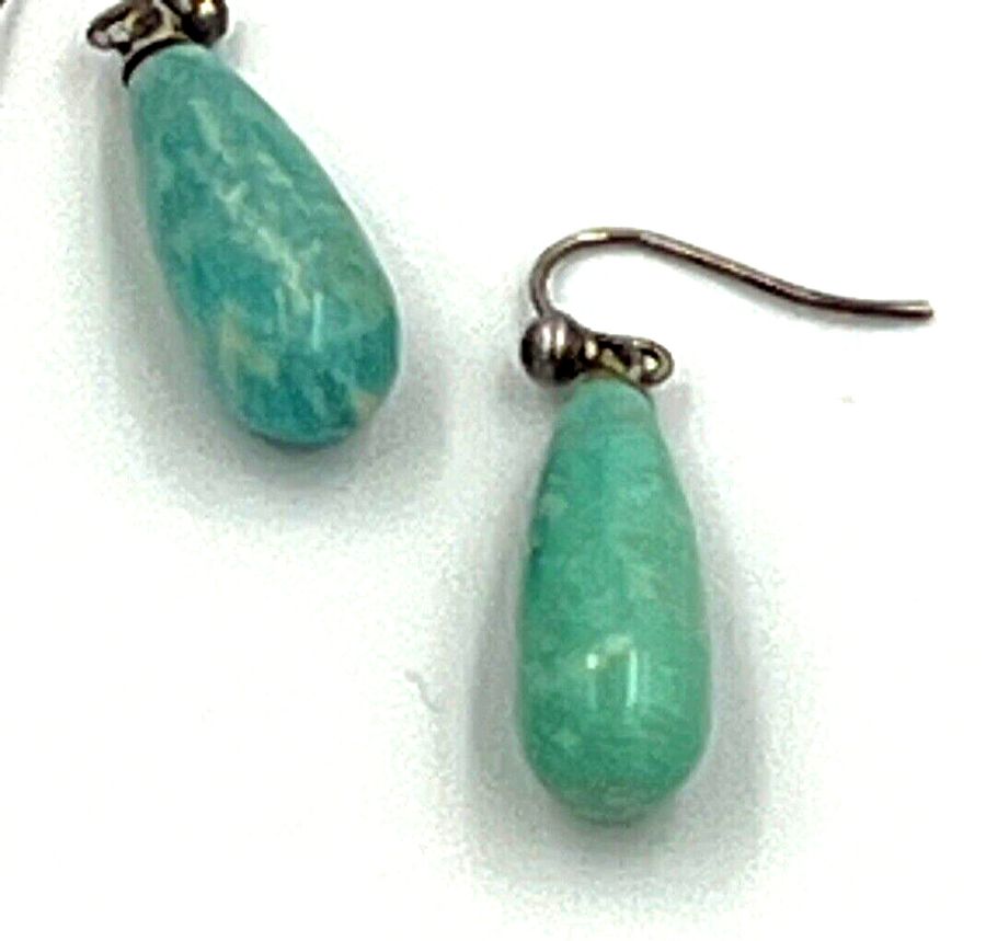 Antique Antique Amazonite Drop Silver Earrings Pierced Ears Circa 1920s