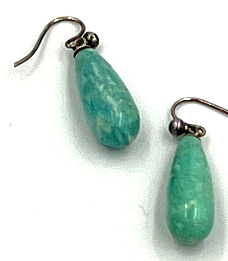 Antique Antique Amazonite Drop Silver Earrings Pierced Ears Circa 1920s