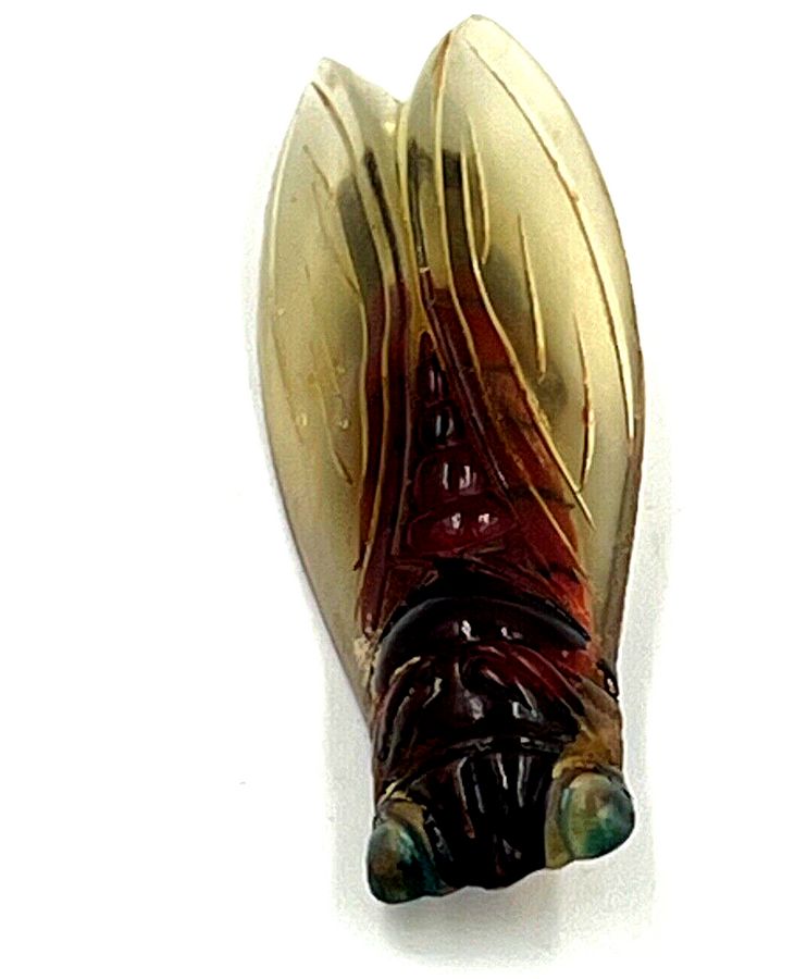 Antique Antique Art Deco Bakelite-Lucite Cicada Insect Brooch  (Body seen through wings)