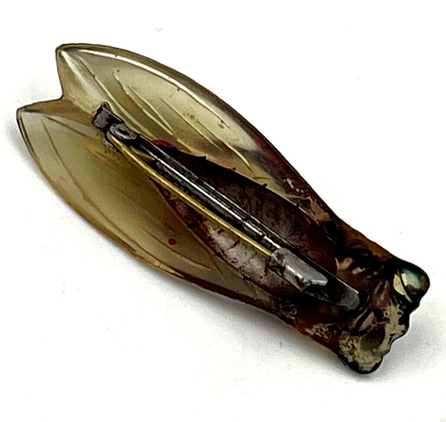 Antique Antique Art Deco Bakelite-Lucite Cicada Insect Brooch  (Body seen through wings)