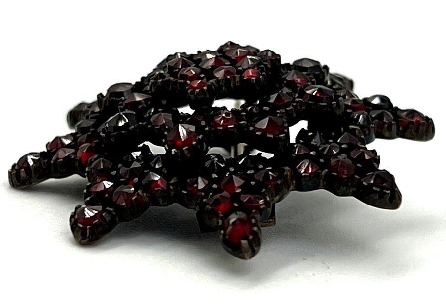 Antique Antique Victorian Garnet Star Brooch Bohemian 3 Tier Rose Cut Garnets