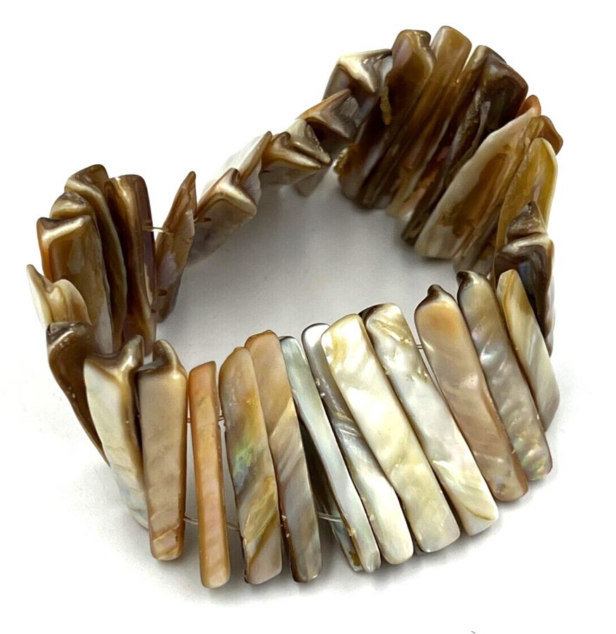 Antique Vintage Mother of Pearl Shell Chunky Bracelet Wide Cuff