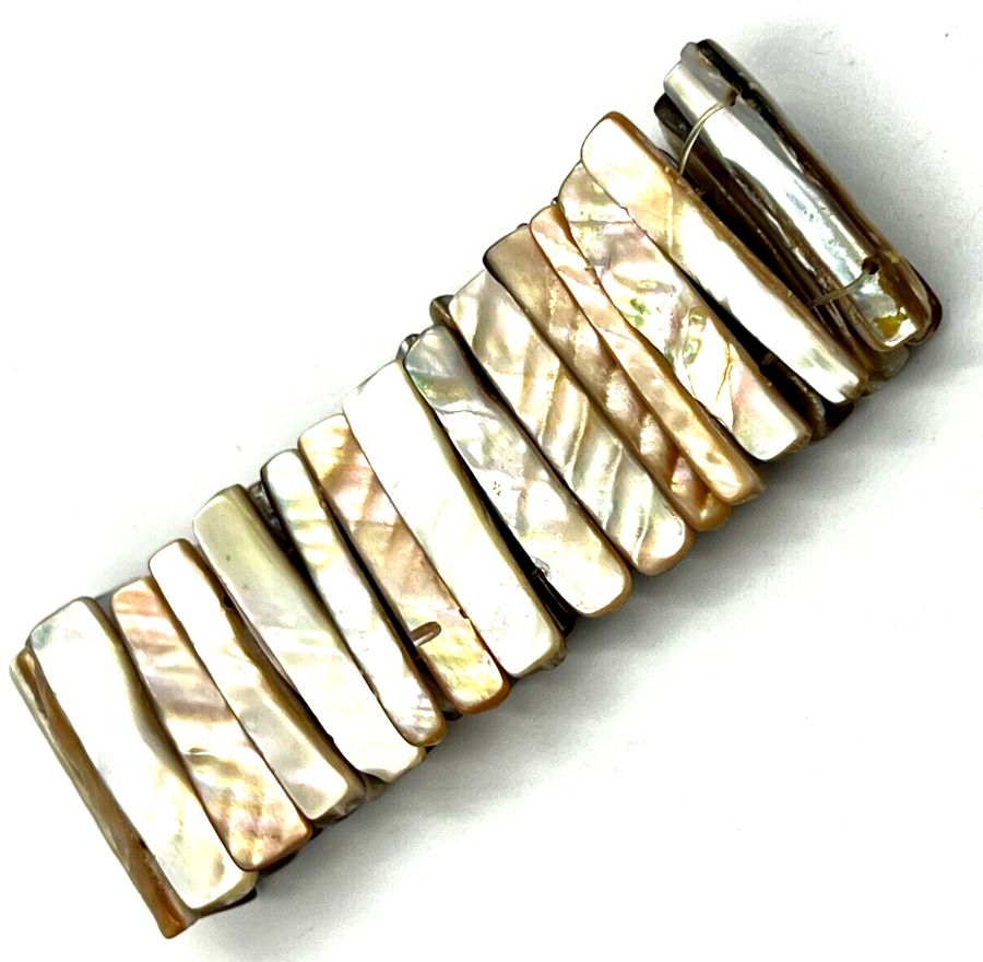 Antique Vintage Mother of Pearl Shell Chunky Bracelet Wide Cuff