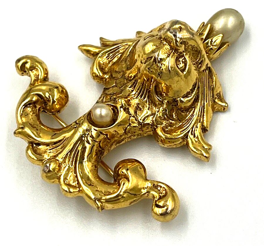 Antique Vintage Brooch Baroque Dolphin set with Pearls