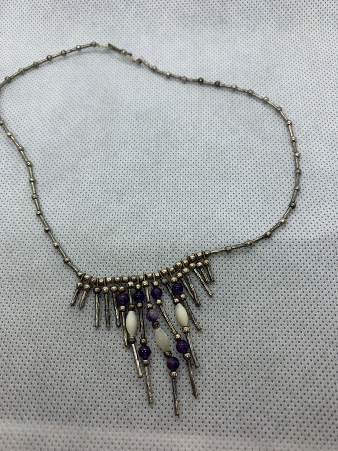 Antique Vintage Art Deco Amethyst and Mother of Pearl Necklace