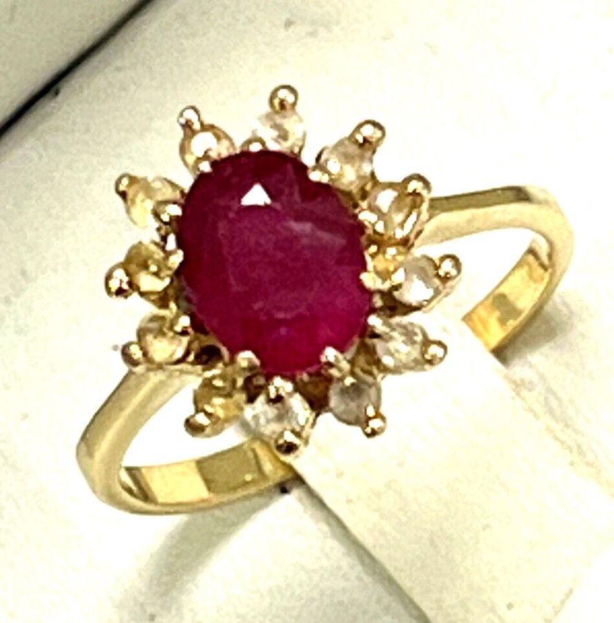 Antique Vintage 14ct Gold Ruby and Topaz Ring Size M Superb Quality