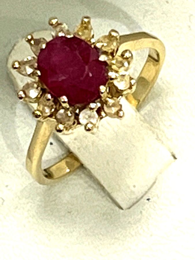 Antique Vintage 14ct Gold Ruby and Topaz Ring Size M Superb Quality