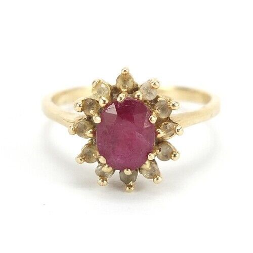 Antique Vintage 14ct Gold Ruby and Topaz Ring Size M Superb Quality