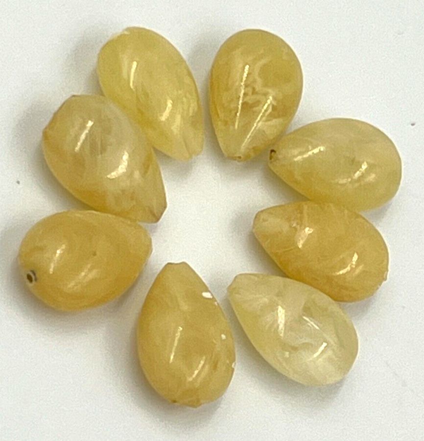 Antique Antique Natural Lemon Yellow Amber Teardrop Shaped Beads 8 Beads