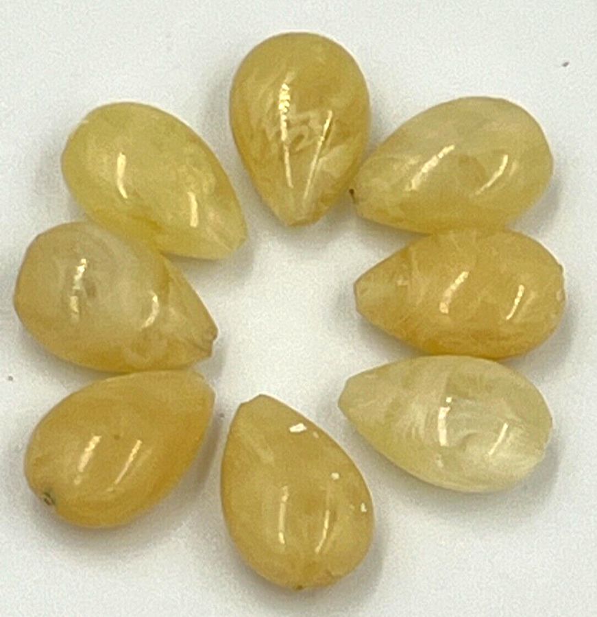 Antique Antique Natural Lemon Yellow Amber Teardrop Shaped Beads 8 Beads