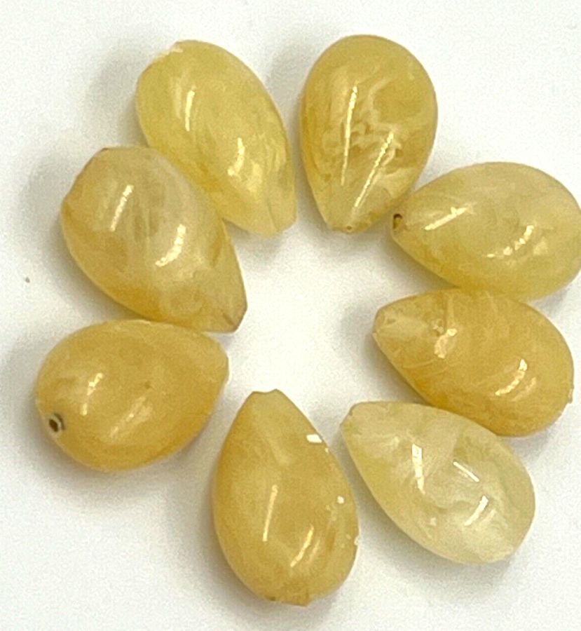 Antique Antique Natural Lemon Yellow Amber Teardrop Shaped Beads 8 Beads