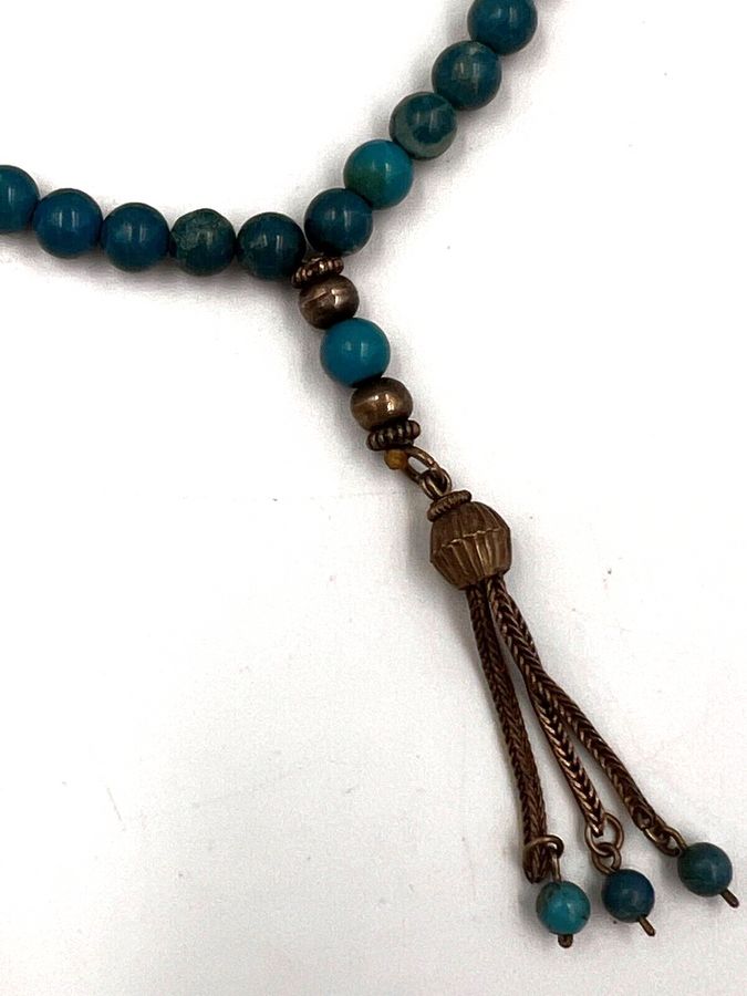 Antique Antique Natural Turquoise Bracelet & 800 Silver Tassel