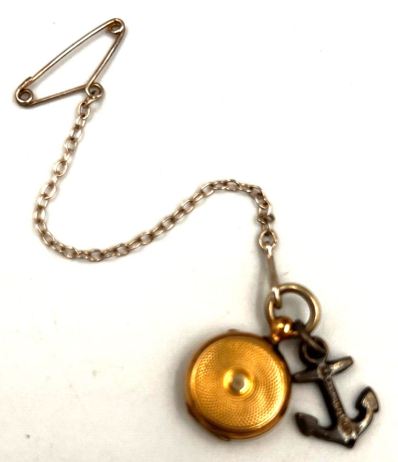 Antique Antique Victorian Miniature Silver Double Locket & Miniature Anchor Safety Chain