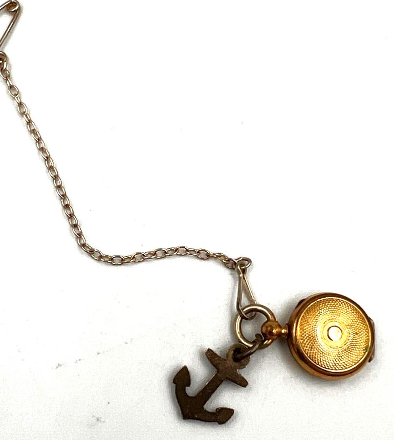 Antique Antique Victorian Miniature Silver Double Locket & Miniature Anchor Safety Chain