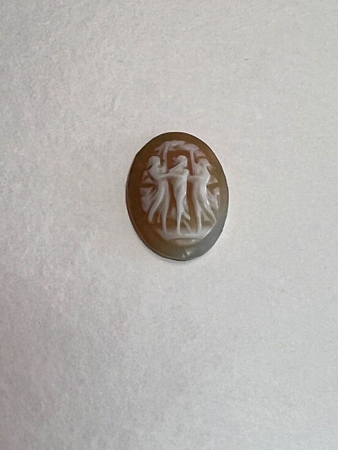 Antique Antique Tiny Cameo Carved Shell 'The Three Graces' Italian